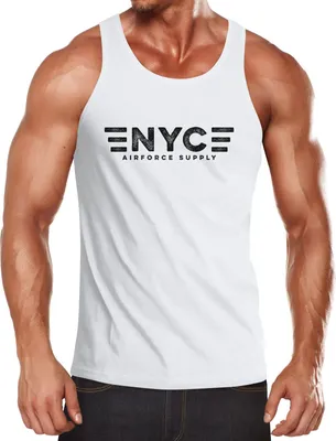 Produktbild von Herren Tank-Top Aufdruck NYC New York City Airforce Supply Army Print Muskelshirt Muscle Shirt Neverless® weiß XL