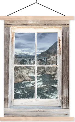 Produktbild von MuchoWow® Textilposter Aussicht - Brücke - Wasser 120x180 cm mit holzfarbenen Rahmen - Textil-Plakat