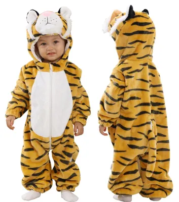 Obrázok produktu pre Detajlový detský overal s kapucňou, unisex, s potlačou karikatúrnych zvierat, vhodný na spanie