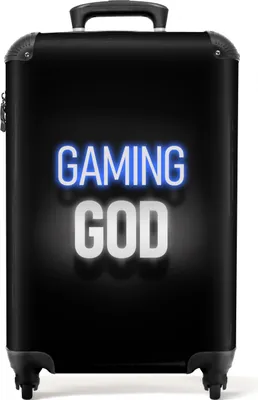 Produktbild von NoBoringSuitcases.com® Koffer Handgepäck Trolley Rollkoffer Kleine Reisekoffer mit 4 Rollen - Gaming - Sprichwörter - Gaming-Gott - Schwarz - Neon - Cabin Size < 55x40x23 cm & 55x40x20 cm - Fotokoffer - Kabinenkoffer - BoardgepäckHandgepäck Koffer 55x35x20 cm, 36L,