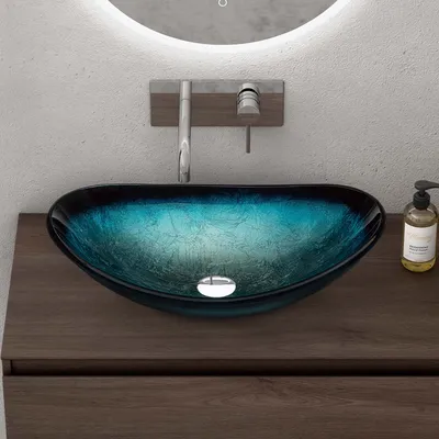 Produktbild von doporro waschbecken Aufsatzwaschbecken Glaswaschbecken BxTxH: 53,5x35,5x16cm in Blau Glas Waschplatz Handwaschbecken Waschtisch Minerva08