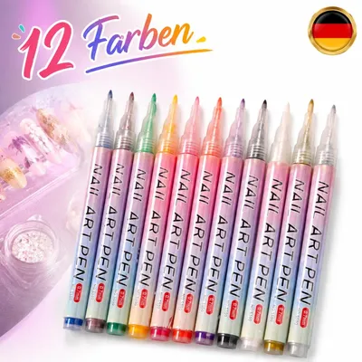 Immagine prodotto di Set di pennarelli per unghie, 12 colori, punta da 0,7 mm, lisci, impermeabili, ad asciugatura rapida, ideali per la decorazione delle unghie