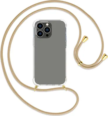 Produktbild von Handykette Backcover-Schutzhülle mit Band (Metall goldfarben) für Apple iPhone 14 Pro Max (6.7'') - caramel