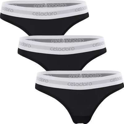 Produktbild von Damen-String mit eingewebtem Gummiband – Celodoro – Sport-Mini-Slip (3er-Pack) – Schwarz