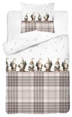 Produktbild von Baumwollbettwäsche, 140x200 cm, weihnachtliches Design mit Zwergenmotiven