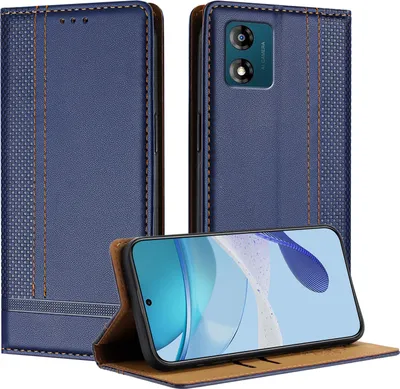 Image de Etui pour Motorola Moto E13 étui en cuir avec fonction stand bleu
