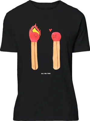 Produktbild von Mr. & Mrs. Panda Größe L T-Shirt Streichhölzer - Schwarz - Geschenk, Shirt, Freundin, Liebesbeweis, Liebesgeschenk, mit Spruch, Tshirt
