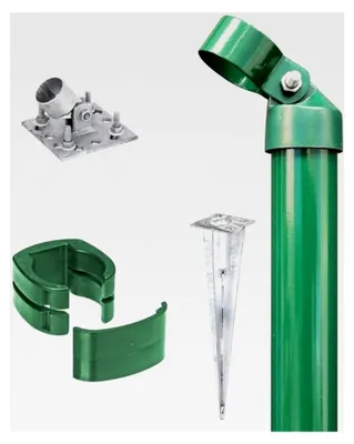 Produktbild von Zauneck-Set für Schweißgitter Fix-Clip Pro® | zinkphosphatiert grün | Einschlag-Bodenhülse | Zaunhöhe 1220 mm