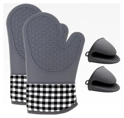 Produktbild von Ofenhandschuhe mit Silikon - Hitzebeständige Backhandschuhe im 4er Set