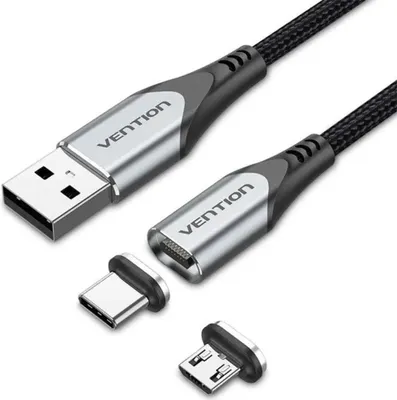 Obrázok produktu pre Vention CQMHD, 0,5 m, USB A, Micro USB Type-B/USB Type-C, Šedá, Čierna, Samec, Samec