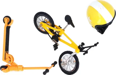 Productafbeelding van Miniatuur fietsrollerset met helm, realistisch, hoge mate van detail, geschikt voor tuin decoratie, poppenhuis, kleur: geel