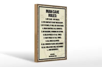 Produktbild von Holzschild Spruch 20x30cm Man Cave Rules my cave my rules