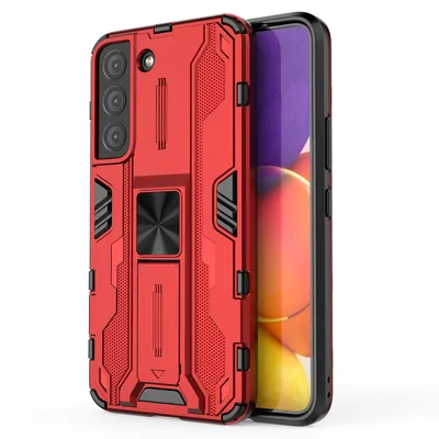 Immagine prodotto di Custodia per Samsung Galaxy S22 5G a doppio strato in PC e TPU antiurto con paracolpi e supporto rosso
