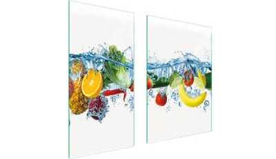 Produktbild von Herdabdeckplatten 2 teilig 75x52 Glaskeramikkochfeld Abdeckung Glas Schneidebrett Obst Gemüse