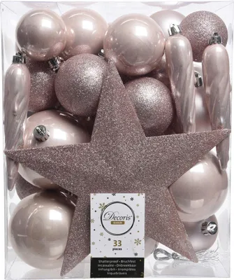 Produktbild von Weihnachtskugeln aus Kunststoff, gemischt, 33 Stück, rosa