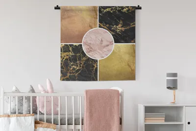 Produktbild von MuchoWow® Wandteppich Wandbehang Marmor - Gold - Luxus 90x90 cm Tapisserie Dekoration Wandtuch - Wandaufhänger