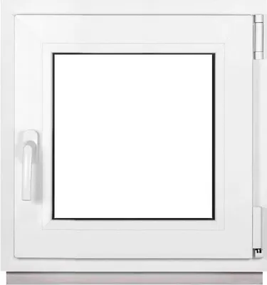 A white window frame with a clear glass pane, shown from the front.