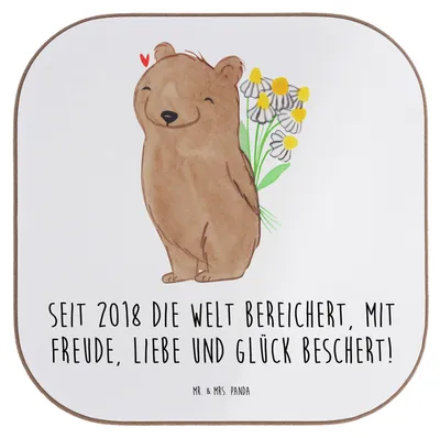 Produktbild von Mr. & Mrs. Panda Tischuntersetzer 2018 Geburtstag - Weiß - Geschenk, Freundschaft, Feier, gläseruntersetzer, Getränkeuntersetzer, Coaster, Tassen Untersetzer, Alter