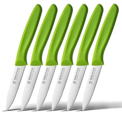 Image de Lot de 6 couteaux à éplucher verts, pour couper les légumes et les fruits, avec un manche ergonomique