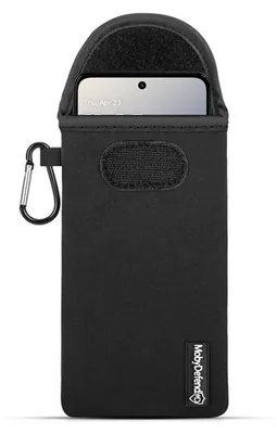 Produktbild von MobyDefend Hülle für Motorola Moto G56 - Neopren Handytasche mit Karabiner für die Gürtelschlaufe - Schwarz