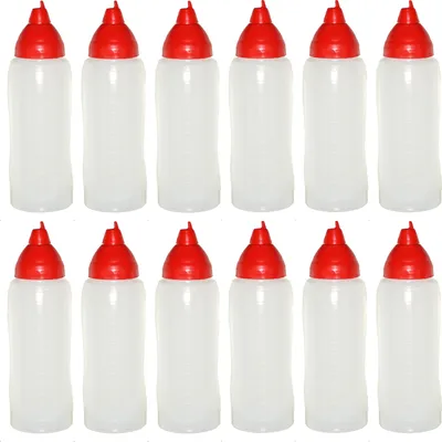 Produktbild von 12 rote Quetschflaschen 750 ml tropffrei Ketchupflaschen Senfflasche Mayonaiseflasche
