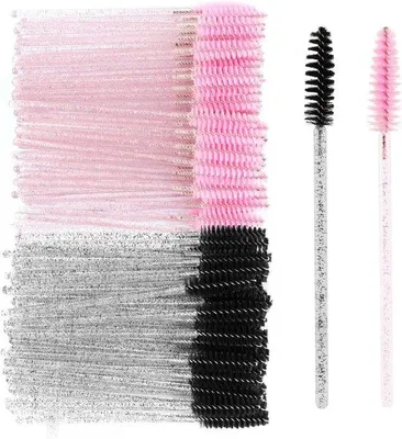 Produktbild von Famanu Wimpernbürsten für Mascara und Augenbrauen - 100 Stück, Schwarz und Rosa