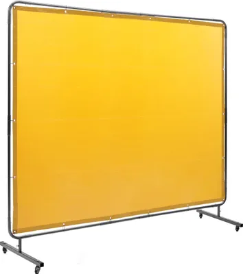 Image de Écran de soudage avec cadre, écran de soudage 6' x 8', écran de protection de soudage en vinyle ignifuge sur 4 roulettes pivotantes (2 verrouillables), mobile et professionnel pour atelier/industrie, jaune