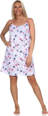 Produktbild von Ärmelloses Damen Spaghetti Träger Nachthemd in floralem Print - auch in Übergrössen ; weiss , 56