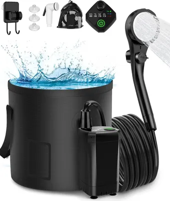 Produktbild von Campingdusche, Camping Dusche mit Pumpe, Mobile Dusche mit Wiederaufladbarer Akku, für Camping, Garten, Auto, Hundedusche, Autoreinigung