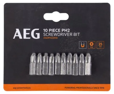 Produktbild von 25-mm-PH2-Schraubendreherbits, 10 Stück. AEG ASDPH22510 Philips