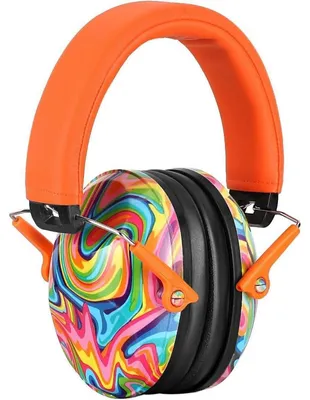 Immagine prodotto di Protezioni per le orecchie per bambini, colore arancione, SNR 28 dB, cuffie antirumore per studenti delle scuole elementari, adatte per persone con autismo e per concerti