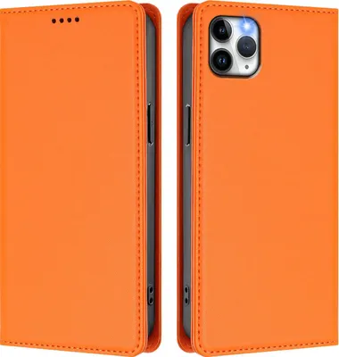 Image de Etui en cuir pour iPhone 11 Pro Max, étui magnétique en cuirPolyuréthaneavec support Orange