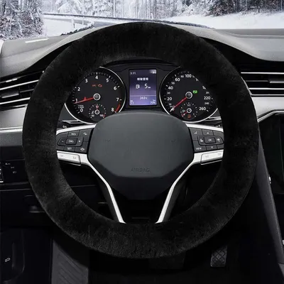 Produktbild von Winter Lenkradbezug, 37-39cm Universal Auto Lenkradabdeckung, Plüsch Lenkradbezug, Teleskop Lenkrad Lenkradhülle weich bequem Steering Lenkradschoner (Schwarz)