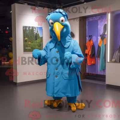 Produktbild von Maskottchenkostüm REDBROKOLY Blauer Papagei mit Regenmantel und Beanie