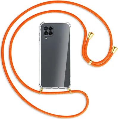 Produktbild von Handykette Backcover-Schutzhülle mit Band (Metall goldfarben) für Samsung Galaxy M32 (M325) - neonorange