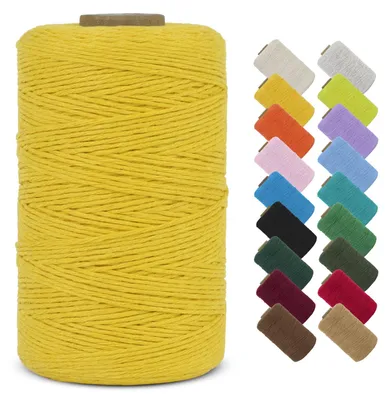 Image de Fil de macramé – Cordelette en coton tressée – Pour travaux manuels, tricot, décoration murale et autres décorations – 1 mm x 390 m – Doré