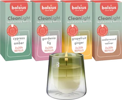 Produktbild von Bolsius Set aus 1 nachfüllbaren Kerzenhalter und 9 Duftkerzen, grün