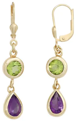 Produktbild von Ohrringe Ohrhänger Peridot grün & Amethyst Tropfen violett 585 Gold Damen