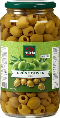 Obrázek produktu pro Adria olivy zelené ve slaném nálevu bez pecky ve sklenici ze Španělska 454g