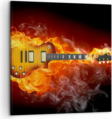Produktbild von Bild auf Leinwand - Leinwandbild - Feuer Gitarre Instrument - 60x60cm - Wand Bild - Wanddeko - Leinwanddruck - Bilder - Kunstdruck - Wanddekoration - Leinwand bilder - Wandkunst - AC60x60-0197
