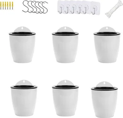 Produktbild von Famanu Pflanzenpotten Set von 6 - Automatische Bewässerung, Mittelgroß, Wand-/Fensterbefestigung, Innen/Außen