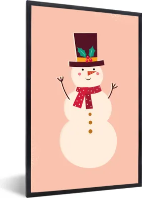 Produktbild von MuchoWow® MuchoWow® Gerahmtes Poster Schneemann - Weihnachten - Winter - Rosa 20x30 cm - Poster mit zchwarzem Bilderrahmen - Drucken - Bilder Poster im Rahmen