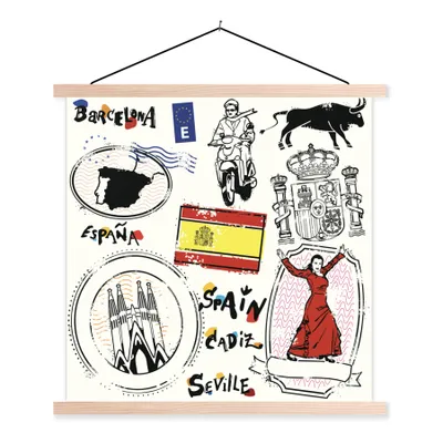 Produktbild von MuchoWow® Textilposter Illustrationen aus Spanien 60x60 cm mit holzfarbenen Rahmen - Wanddekoration