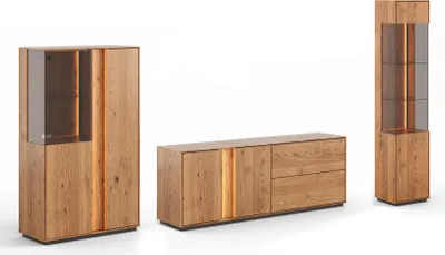 Produktbild von Wohnwand Collodi Wohnzimmer-Set 3-teilig Wildeiche Natur Massivholz geölt Ausführung wählbar