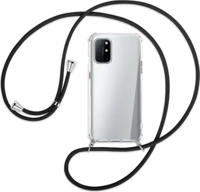 Produktbild von Handykette Backcover-Schutzhülle mit Band (Metall silberfarben) für OnePlus 8T - schwarz