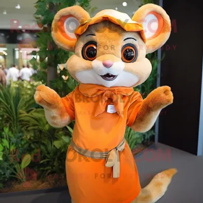 Produktbild von Orange REDBROKOLY Siebenschläfer Maskottchen kostümfigur bekleidet mit einem Kleid und Stirnbändern