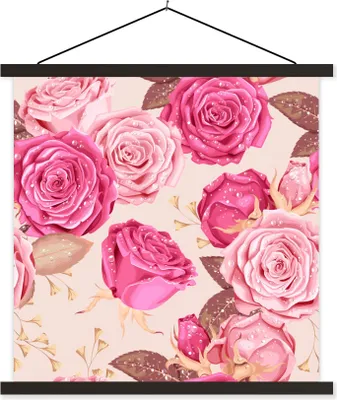 Produktbild von MuchoWow® Textilposter Rosen - Blumen - Muster 60x60 cm mit schwarzem Rahmen - Posteraufhänger