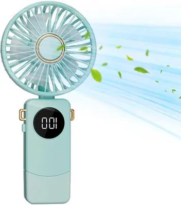 Obrázok produktu pre Ručný ventilátor s digitálnym displejom a tichý prenosný USB mini ventilátor – 5 rýchlostí – dobíjateľný a skladací USB ventilátor – vhodný do kancelárie, na výlety do prírody a do domácnosti