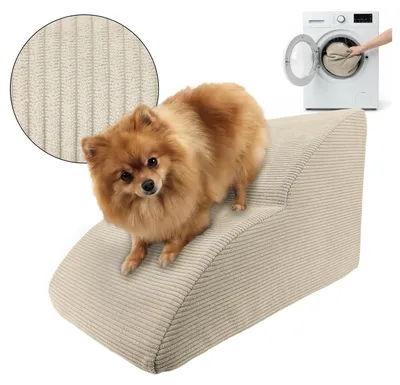 Produktbild von Muralo Treppe für Hund und Katze Rampe HUNDETREPPE Treppe für Haustiere 2 Stufen Beige Cordstoff