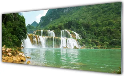 Produktbild von Acrylglasbilder 125x50 Wandbild Druck Wald Wasserfall Landschaft